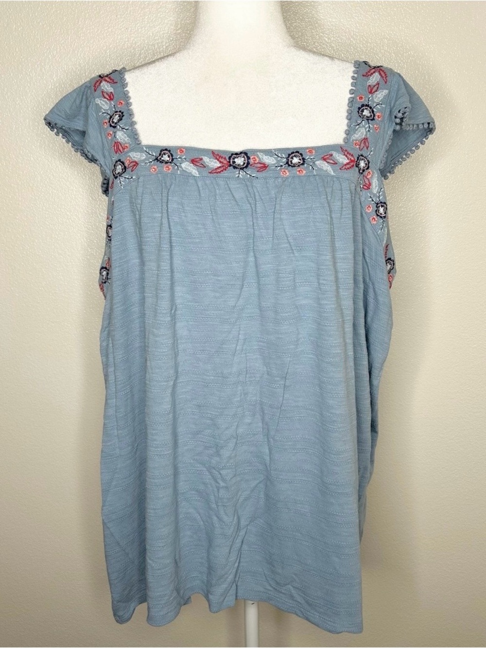 Style & Co. Light Blue Embroidered Square-Neck Tank Top